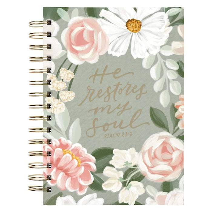 Journal Wirebound-He Restores My Soul Ps. 23:3-Green