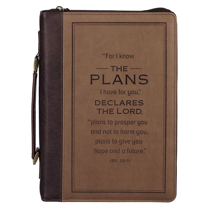 Bible Cover-Classic-I Know The Plans Jer. 29:11-Two Tone Brown-MED