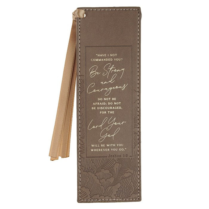 Bookmark-Strong & Courageous Josh. 1:9-Faux Leather-Brown