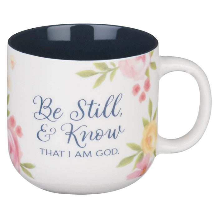 Mug-Be Still & Know That I Am God (Psalm 46:10)-White/Navy Ceramic