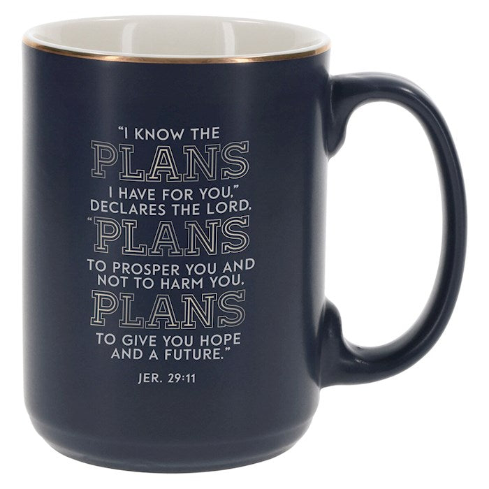 Mug-I Know The Plans I Have For You (Jeremiah 29:11)-Blue Grid Ceramic
