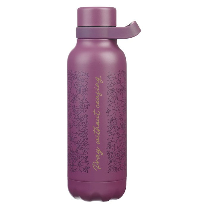 Water Bottle-Pray Without Ceasing-Plum Floral Stainless Steel (24 oz)
