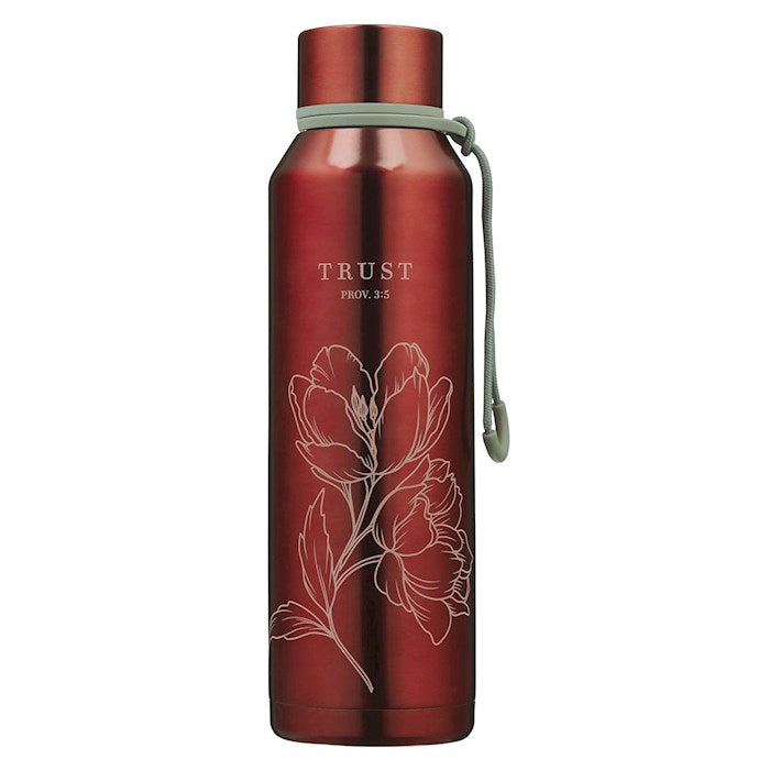 Water Bottle-Trust (Proverbs 3:5)-Pomegranate Red Stainless Steel (24 oz)