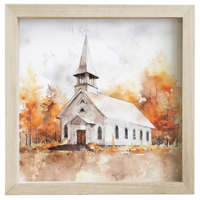 Rustic Frame-Autumn Church Scene (10" x 10")