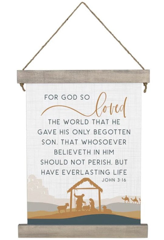 Hanging Canvas-God So Loved Nativity (15.5" x 25")
