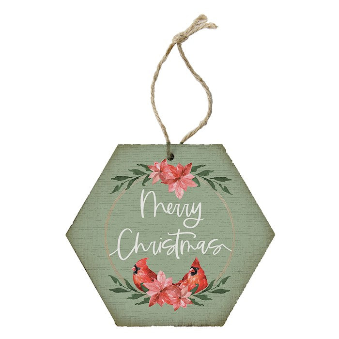 Honeycomb Ornament-Merry Christmas Poinsettia (4.5" x 6.875")