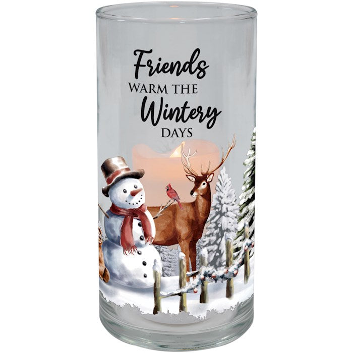 Hurricane Candle-Flameless Flicker-Friends w/ Timer (7.25" x 3.5")
