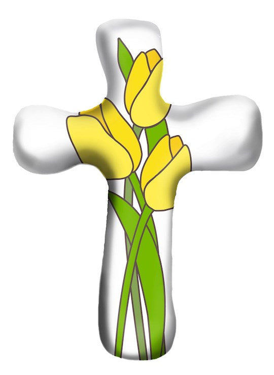 Cross-Pocket-Comforting Clay-Yellow Tulips (3" H)