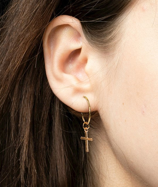 Earrings-Eden Merry-Cross-Hoop-Gold