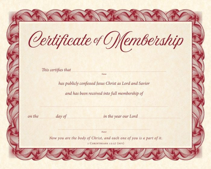 Certificate-Certificate Of Membership (1 Corinthians 12:27 NIV) (Parchment) (Pack Of 6)