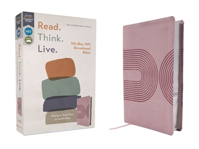 NIV Read. Think. Live. 365-Day Devotional Bible (Comfort Print)-Pink Leathersoft