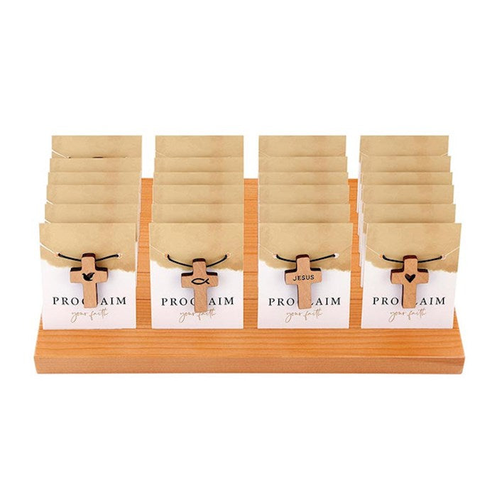Necklace-Wood Cross Filled Display (4 Asst.) (24 Pcs)