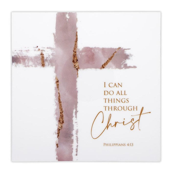 Wall Plaque-I Can Do All Things-Cream (5" Sq.)