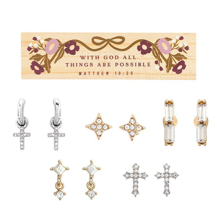Earrings-Mini Bling Boxed Set-Inspirational (5 Pairs) (