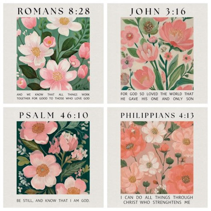 Coaster Set-Flower Market Verse (4 Designs) In Gift Box (4" x 4") (