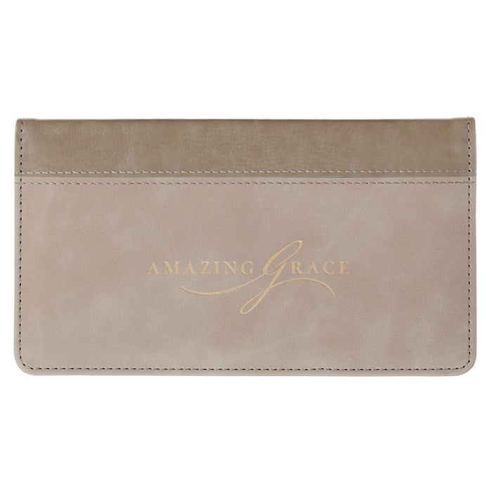 Checkbook Wallet-Amazing Grace (Isaiah 53:5)-Taupe