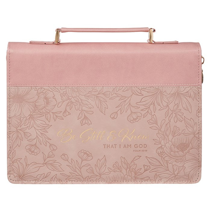 Bible Cover-Be Still & Know That I Am God (Psalm 46:10)-Pink Floral Fashion-Large