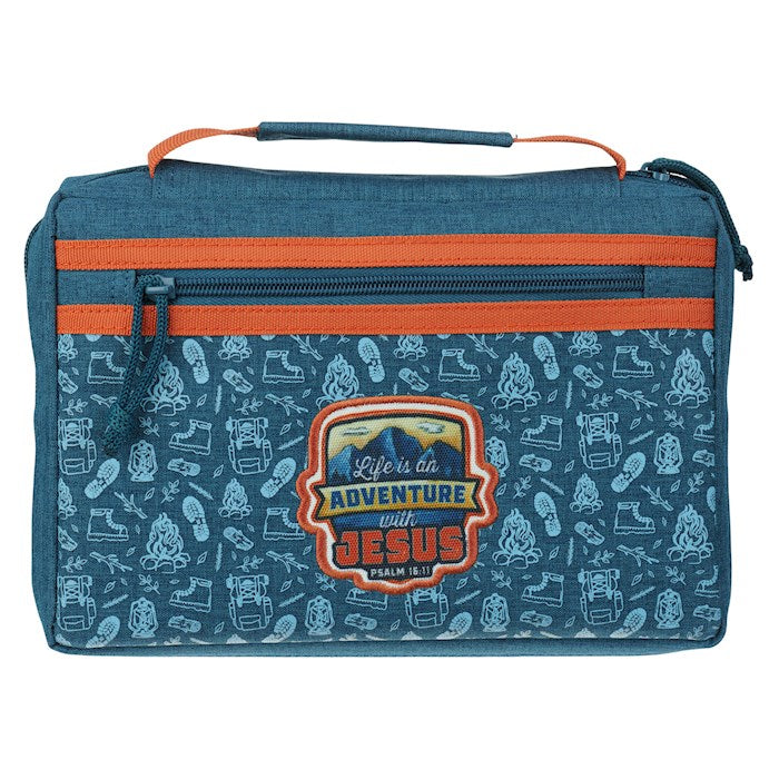 Bible Cover-Adventures With Jesus (Psalm 16:11)Teal & Orange Fashion-Small