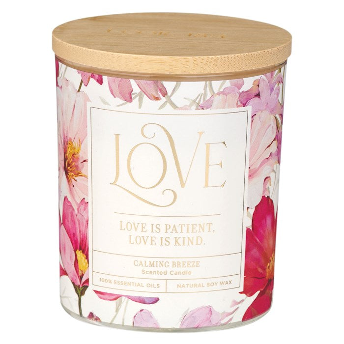 Candle-Love Is Patient/Calming Breeze Scent In Glass Jar w/Bamboo Lid (1 Cor. 13:4)