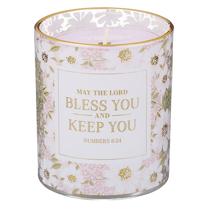Candle-May The Lord Bless You & Keep You/Cactus Blossom & Coconut Scent In Glass Jar (Numbers 6:24)