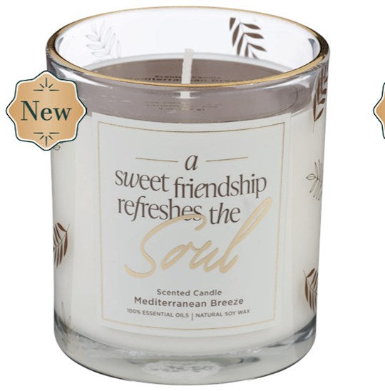 Candle-A Sweet Friendship Refreshes The Soul/Mediterranean Breeze Scent In Glass Jar