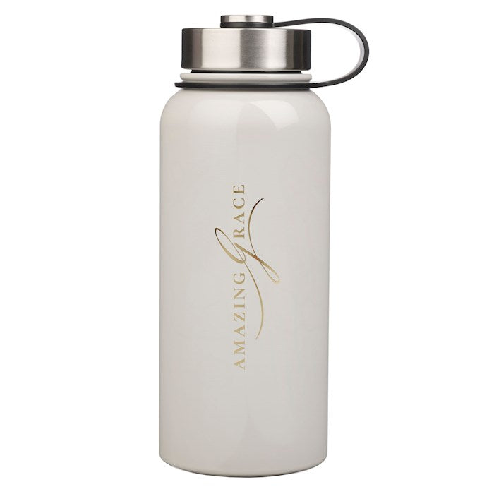 Water Bottle-Amazing Grace-White Stainless Steel (32 oz)