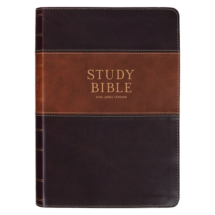 KJV Study Bible-Burgundy & Toffee Faux Leather Indexed
