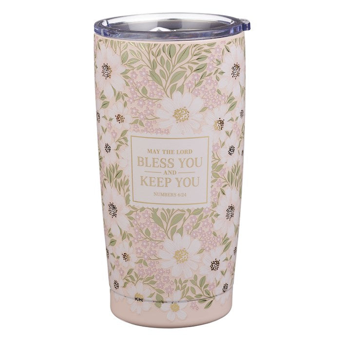 Tumbler-May The Lord Bless You & Keep You (Numbers 6:24)-Blush Bloom Stainless Steel (18 oz)