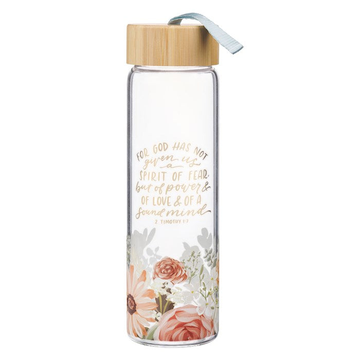 Water Bottle-God Has Not Given Us A Spirit Of Fear (2 Timothy 1:7)-Pink Floral Glass