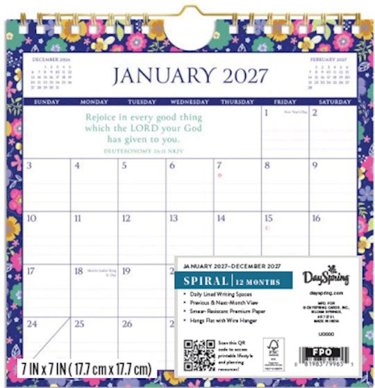 2027 Mini Spiral Wall Calendar-Floral
