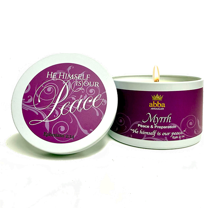 Candle-Myrrh W/Scripture White Tin-8 Oz