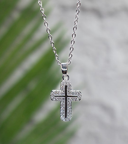 Necklace-Eden Merry-Cross In Cross-Silver/Clear