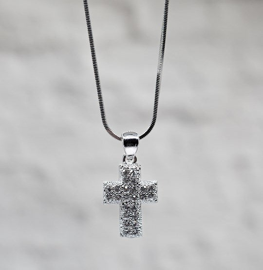 Necklace-Eden Merry-Cross-Reversible-Puffed Silver