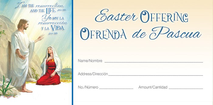 Offering Enveleope-Easter-Bilingual-I Am The Resurrection John 11:25 KJV (Pack of 100)
