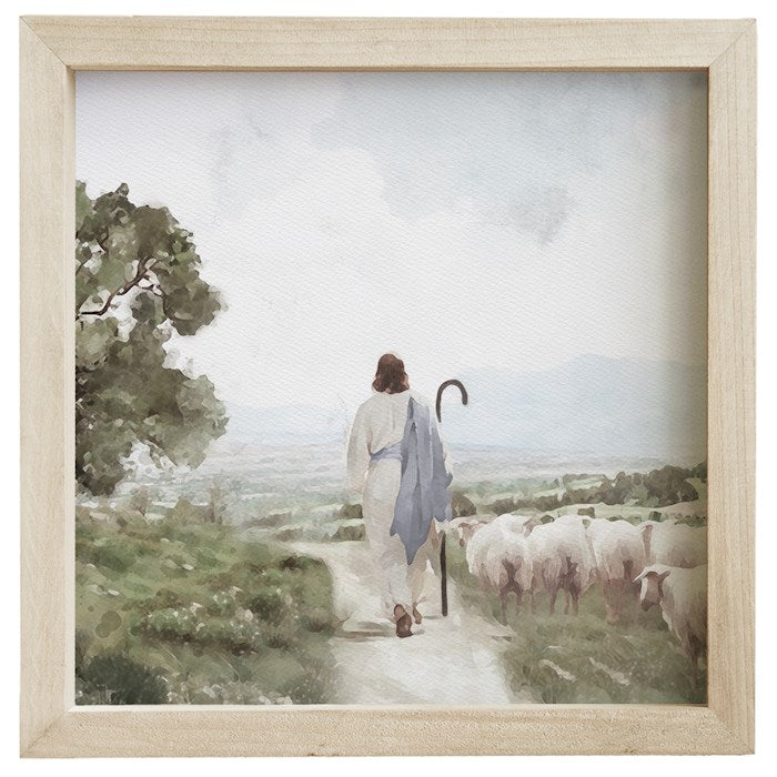 Rustic Frame-Jesus Shepherd Flock (10" X 10")