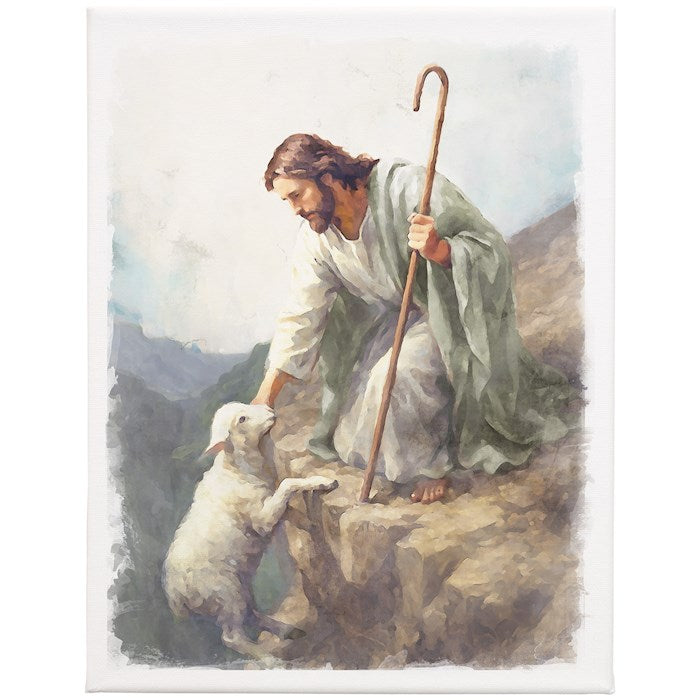 Wrapped Canvas-Jesus Lamb On Cliff (9" X 12")