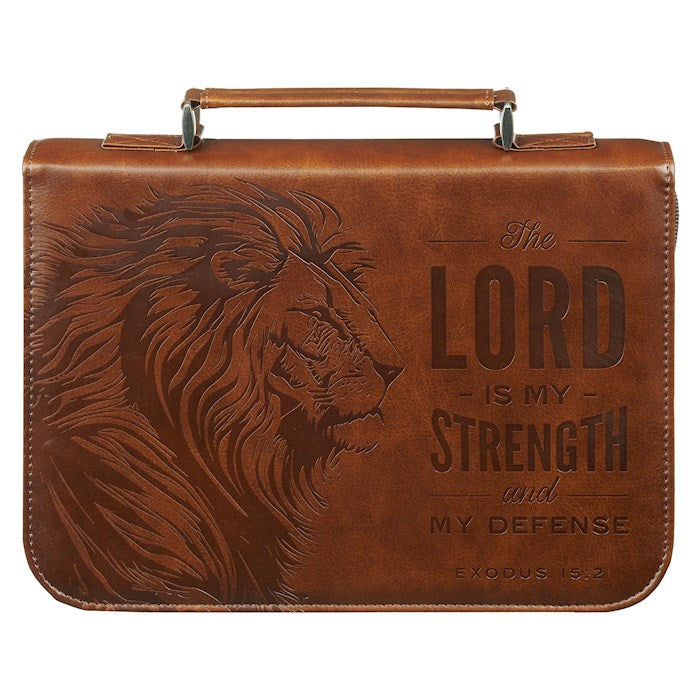 The Bible Cover - Lord is My Strength - brown Faux Leather Classic - Exodus 15:2