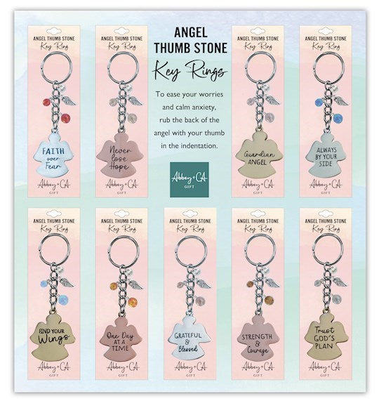 Keyring-Angel Thumb Stone Filled Display (27 Assorted)