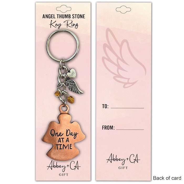 Keyring-Thumb Stone-One Day At A Time/Angel w/ Charms