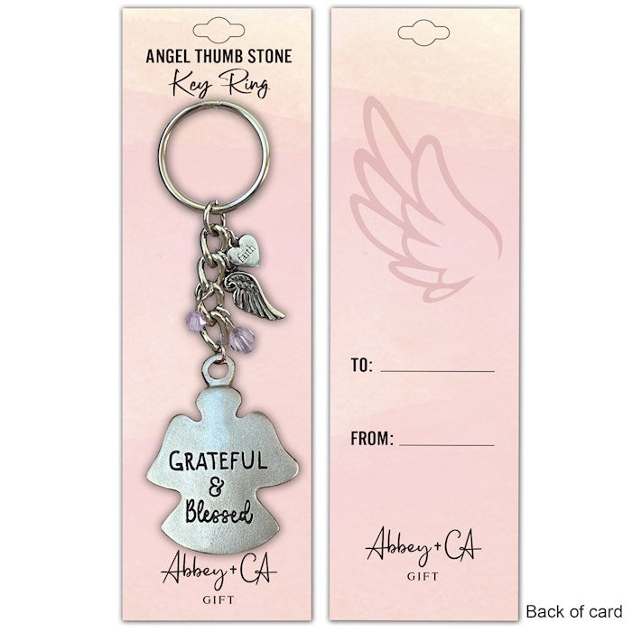 Keyring-Thumb Stone-Grateful & Blessed/Angel w/ Charms