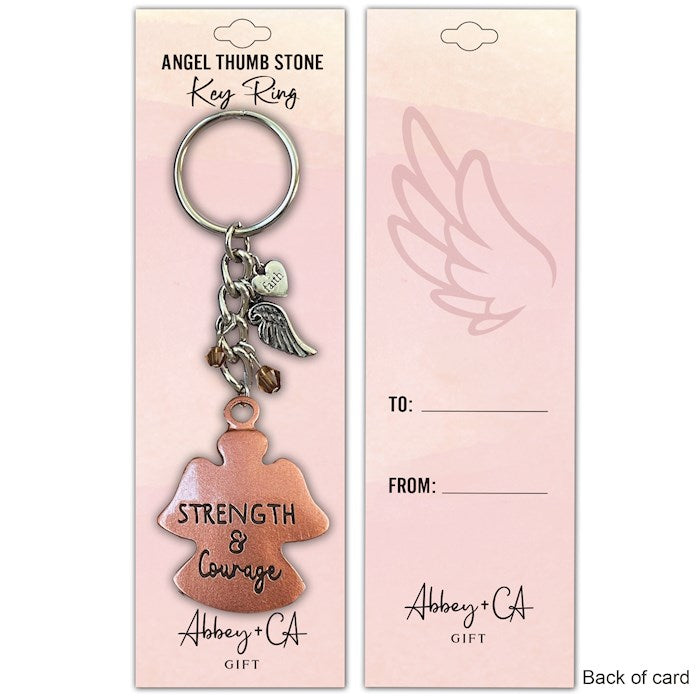 Keyring-Thumb Stone-Strength & Courage/Angel w/ Charms