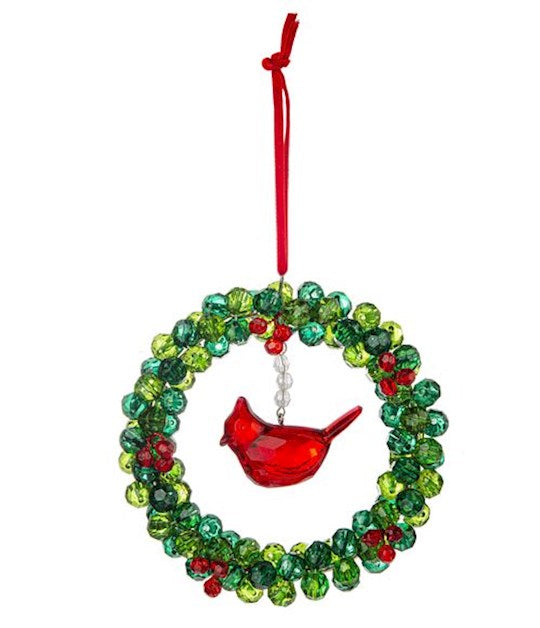 Ornament-Cardinal Berry Wreath (4") (Shipping Sep 2026)