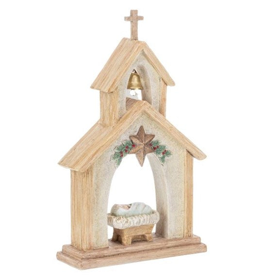 Figurine-Baby Jesus in Church (4 1/2" W. x 1 1/2" D. x 7 1/4" H.)