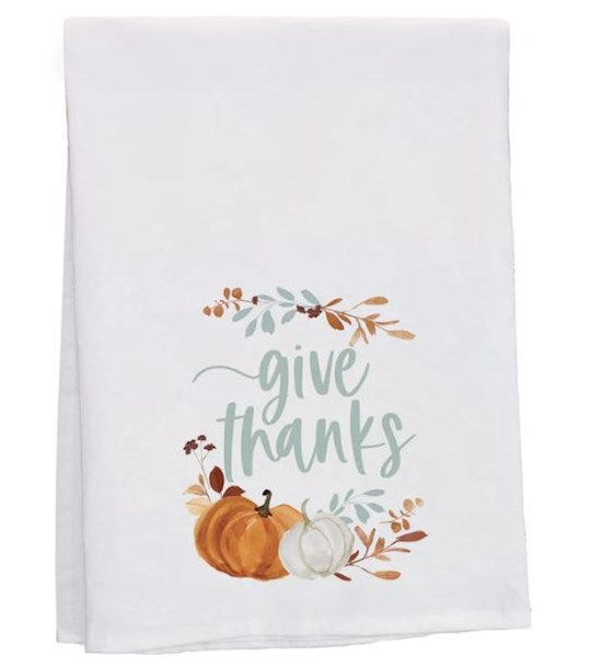 Tea Towel-Give Thanks/Pumpkins (29" X 29")