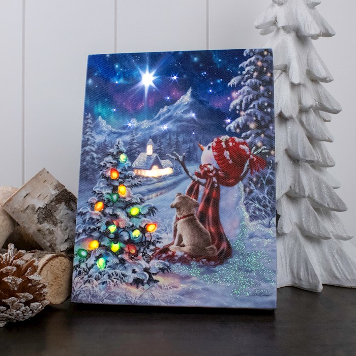 Mini Canvas-Follow The Star w/Snowman-LED Tabletop W/ Timer (8" x 6")