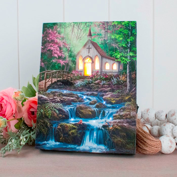 Mini Canvas-Peaceful Prayer-LED Tabletop W/Timer (8" x 6")