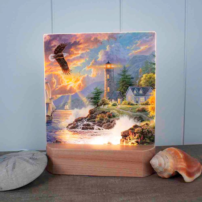 Night Light/Plaque-Seaside Light LED w/Wood Base (7" H)
