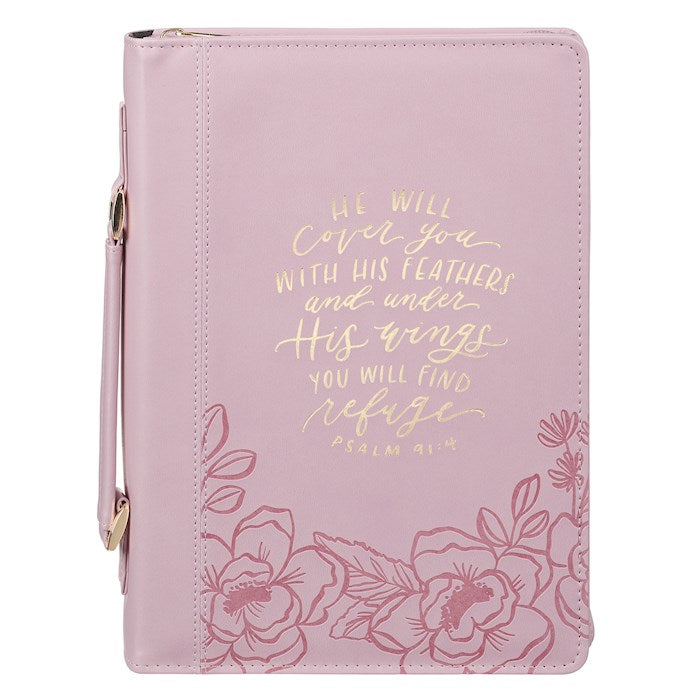 Bible Cover Fashion Pink He Will Cover You With His Feathers Ps. 91:4