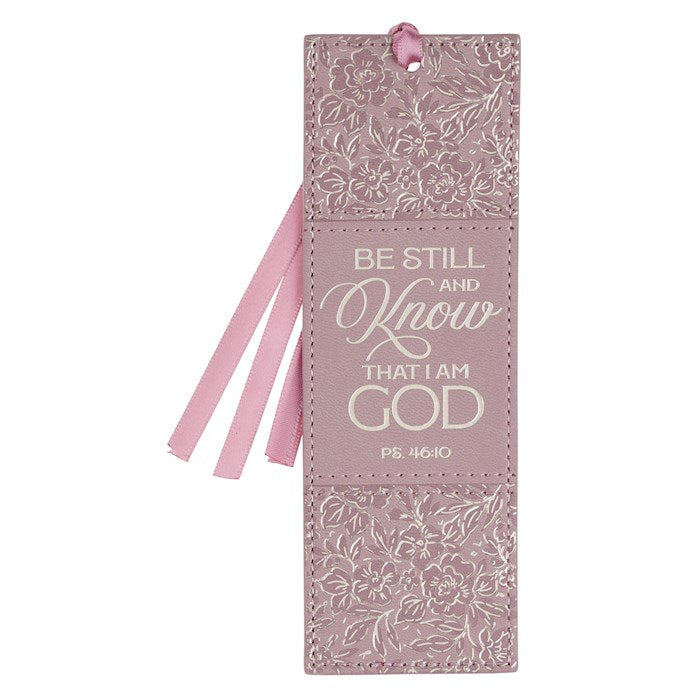 Bookmark Faux Leather Purple Floral Be Still And Know Ps. 46:10