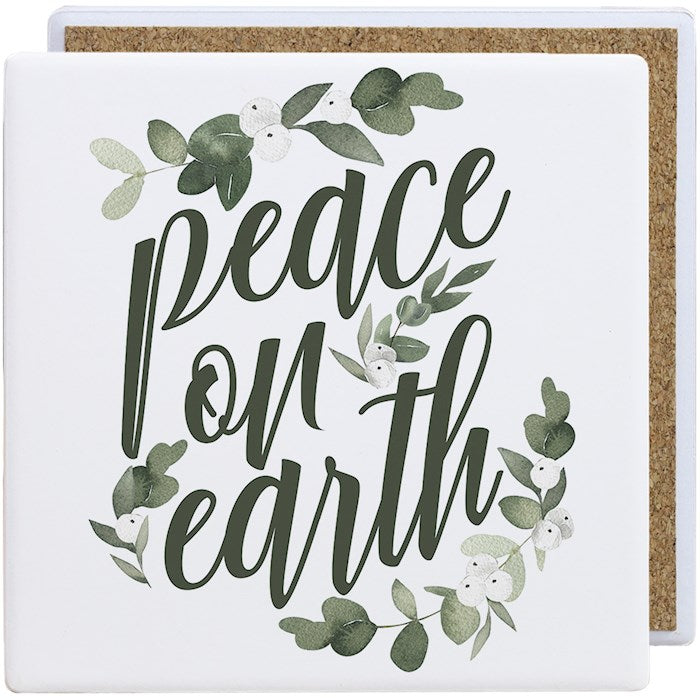 Coaster-Peace On Earth/Greenery-Ceramic (3.75" x 3.75")